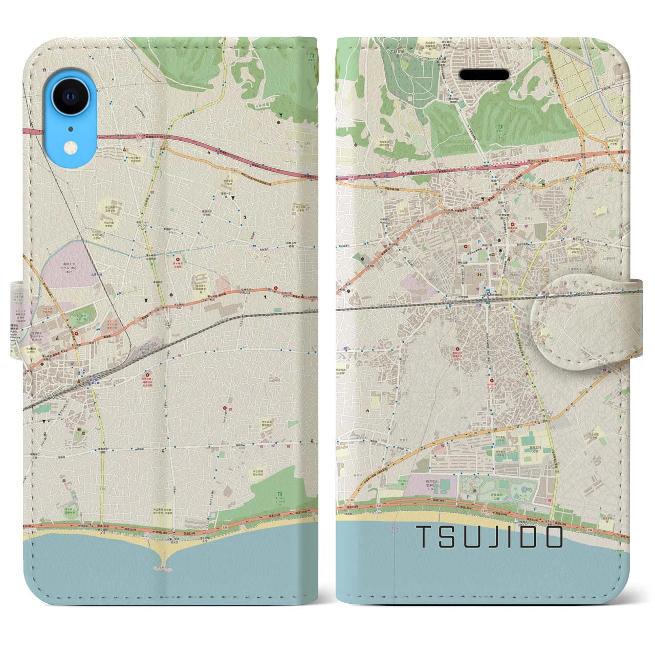 【辻堂(神奈川県)】地図柄iPhoneケース(手帳タイプ)ナチュラル・iPhone XR 用