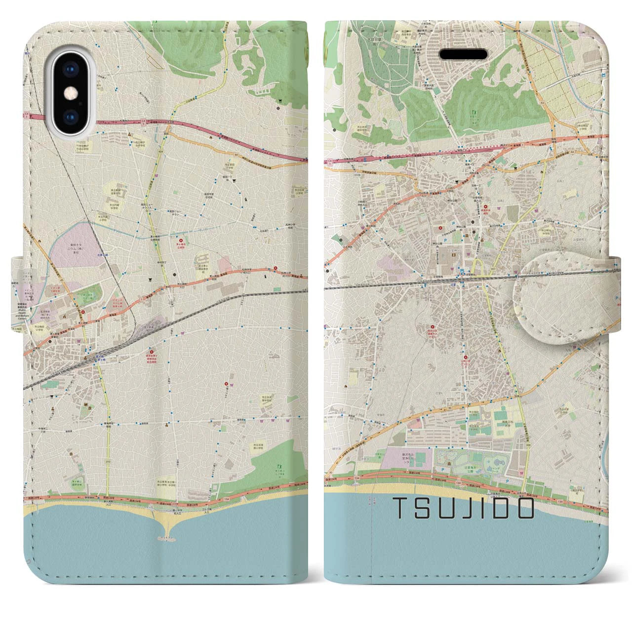 【辻堂(神奈川県)】地図柄iPhoneケース(手帳タイプ)ナチュラル・iPhone XS Max 用
