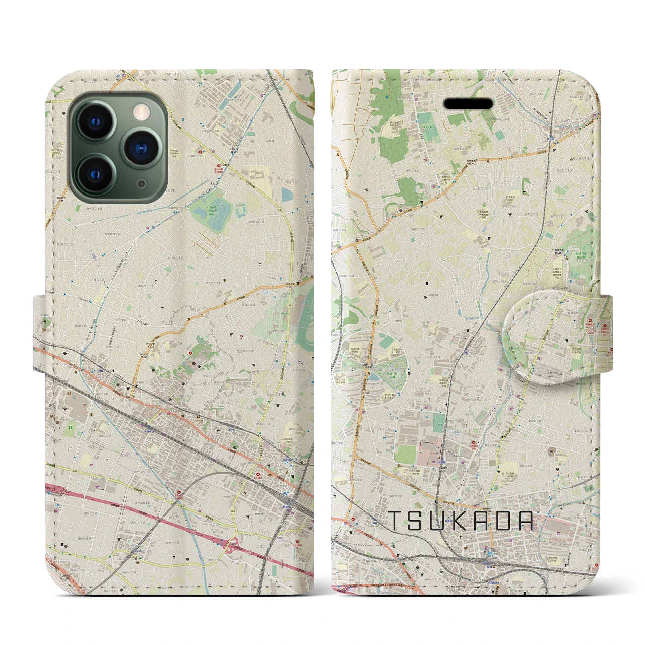 【塚田(千葉県)】地図柄iPhoneケース(手帳タイプ)ナチュラル・iPhone 11 Pro 用