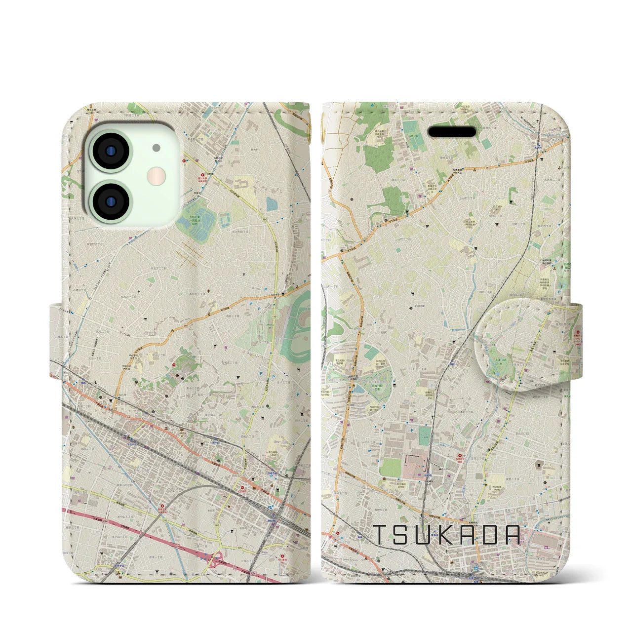【塚田(千葉県)】地図柄iPhoneケース(手帳タイプ)ナチュラル・iPhone 12 mini 用