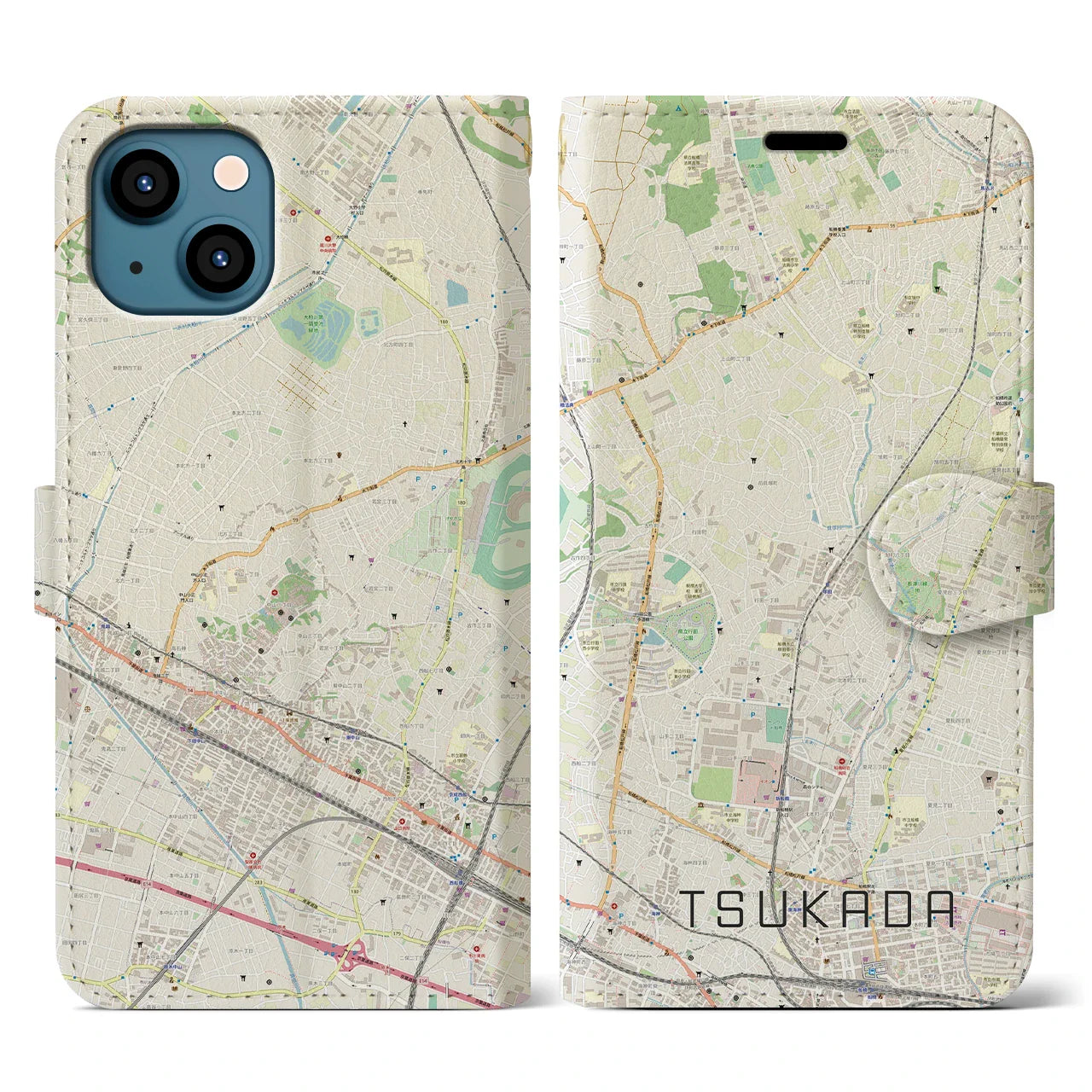 【塚田(千葉県)】地図柄iPhoneケース(手帳タイプ)ナチュラル・iPhone 13 用