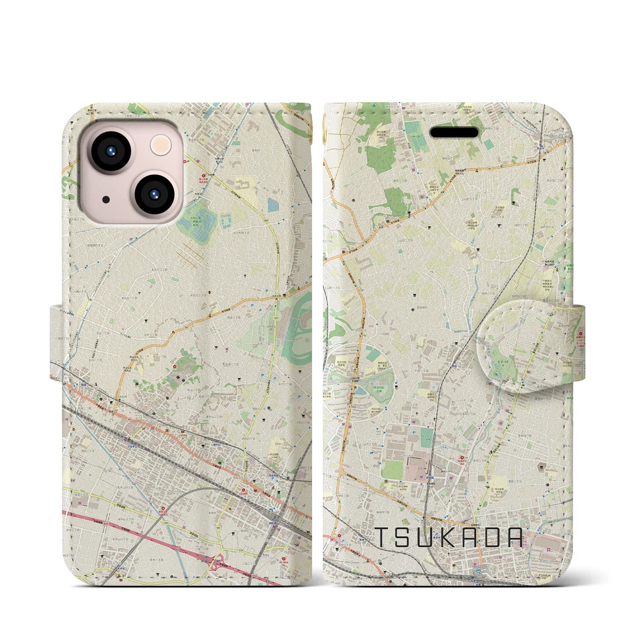 【塚田(千葉県)】地図柄iPhoneケース(手帳タイプ)ナチュラル・iPhone 13 mini 用