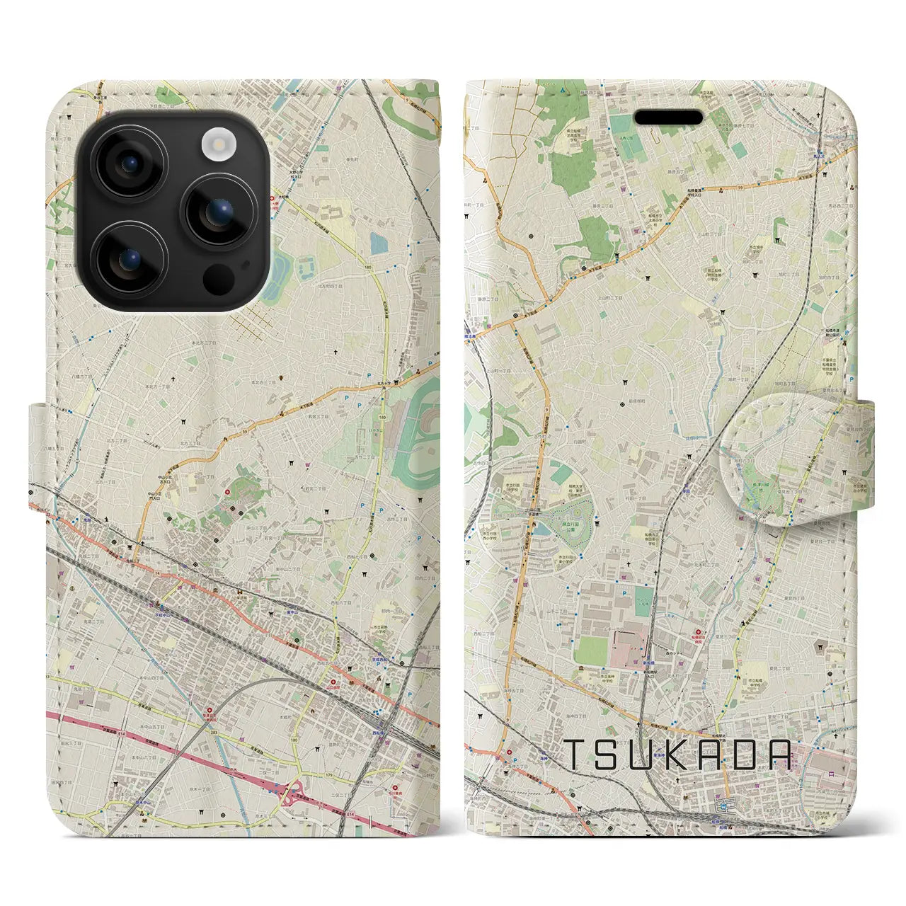 【塚田(千葉県)】地図柄iPhoneケース(手帳タイプ)ナチュラル・iPhone 16 用
