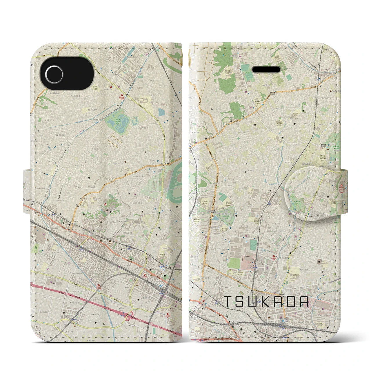 【塚田(千葉県)】地図柄iPhoneケース(手帳タイプ)ナチュラル・iPhone SE(第3 / 第2世代) / 8 / 7 / 6s / 6 用