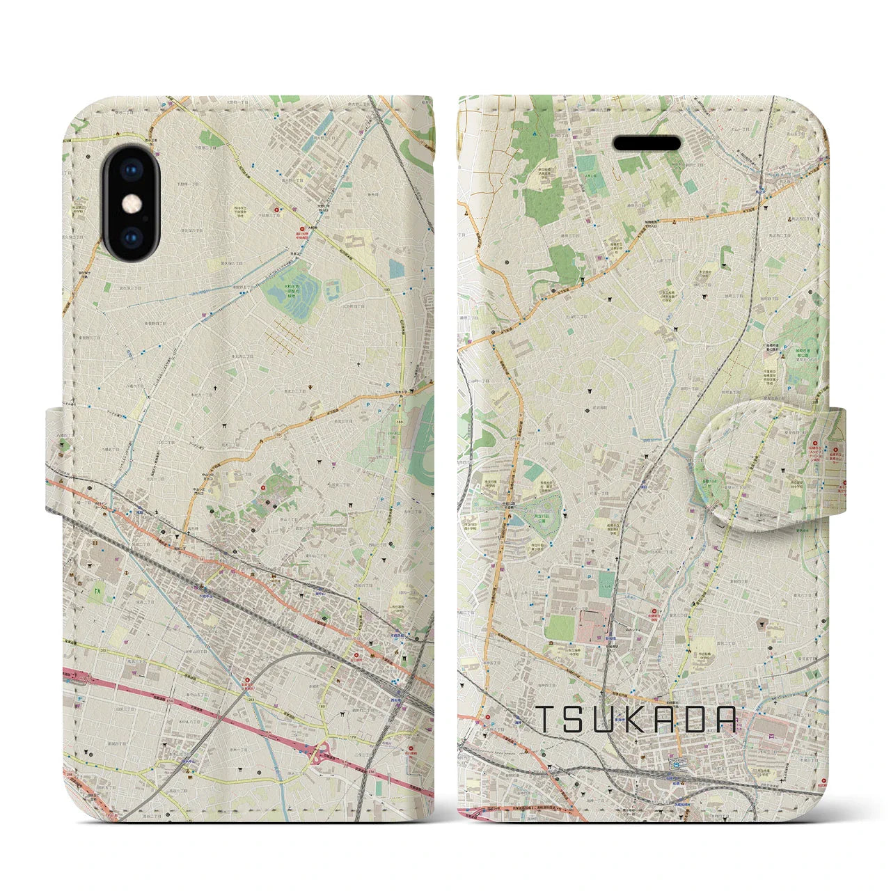 【塚田(千葉県)】地図柄iPhoneケース(手帳タイプ)ナチュラル・iPhone XS / X 用