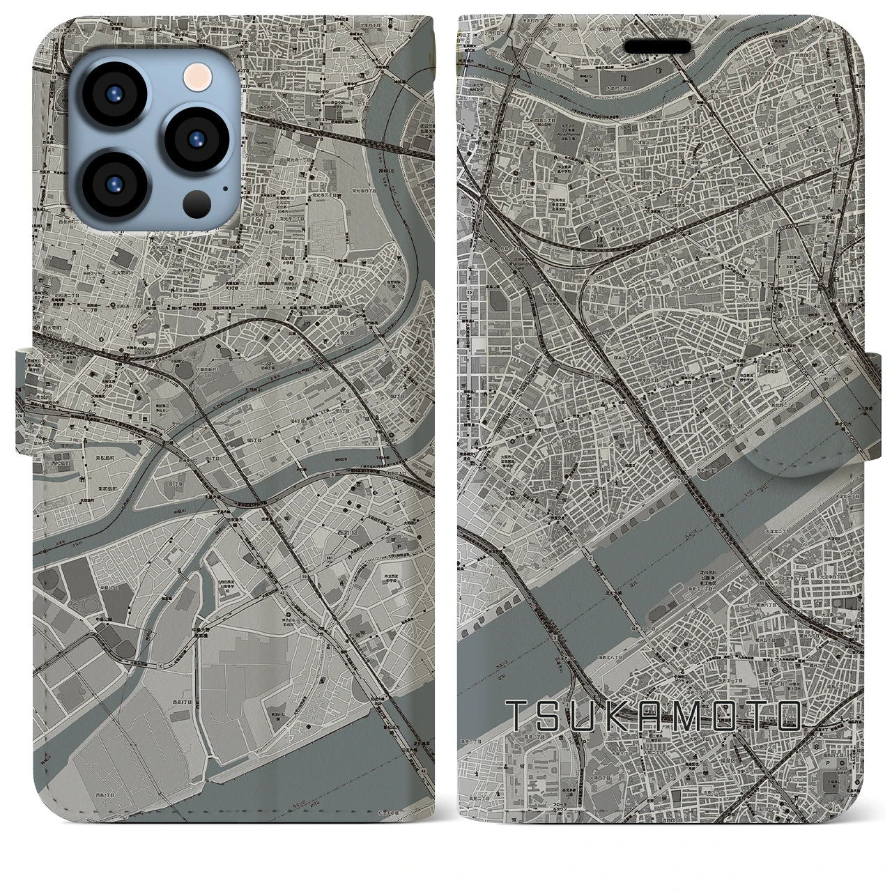 【塚本(大阪府)】地図柄iPhoneケース(手帳タイプ)