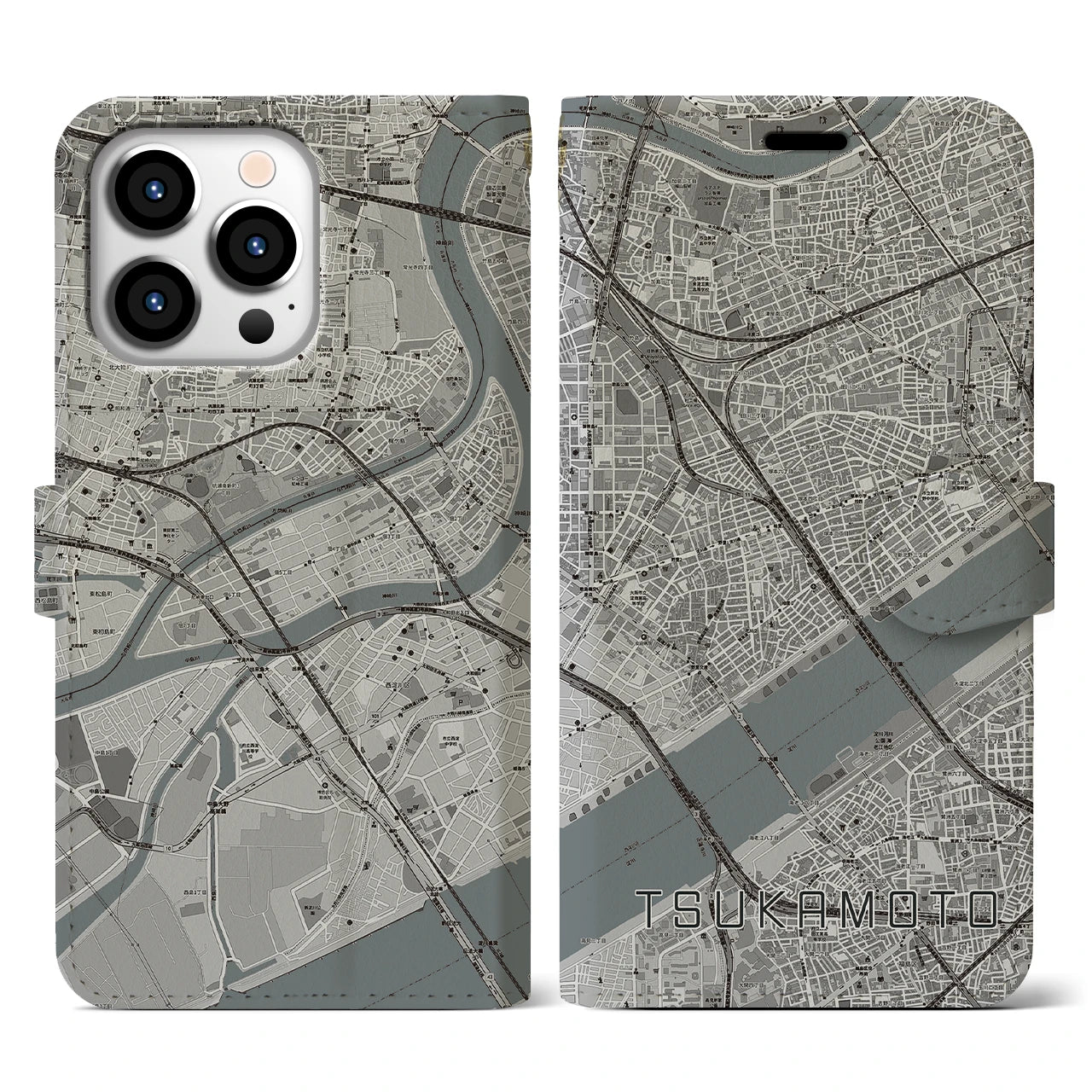 【塚本(大阪府)】地図柄iPhoneケース(手帳タイプ)