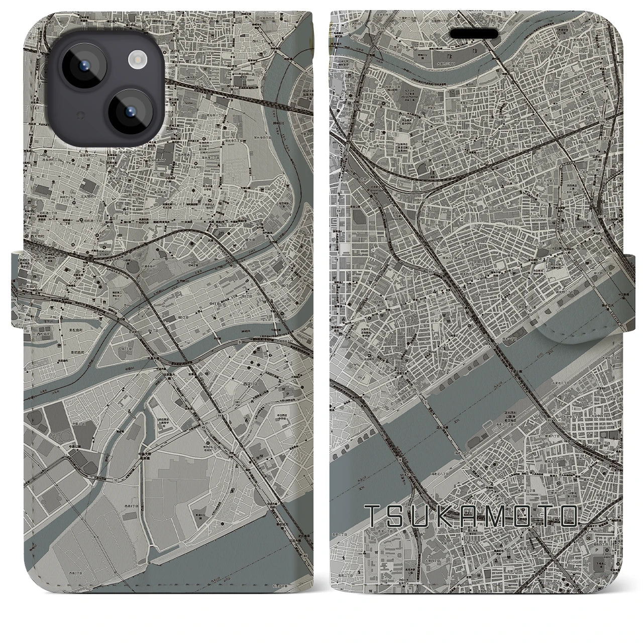 【塚本(大阪府)】地図柄iPhoneケース(手帳タイプ)