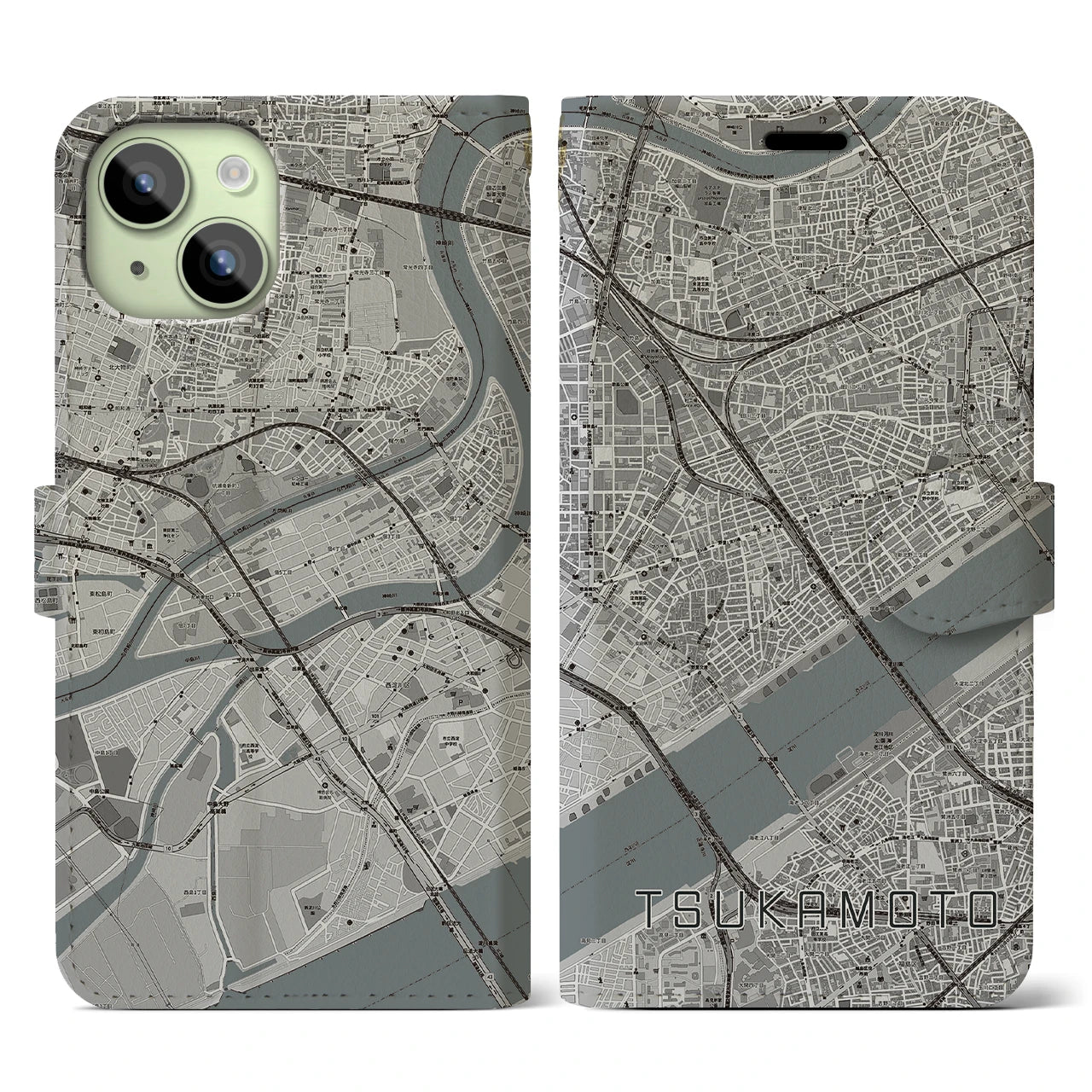 【塚本(大阪府)】地図柄iPhoneケース(手帳タイプ)