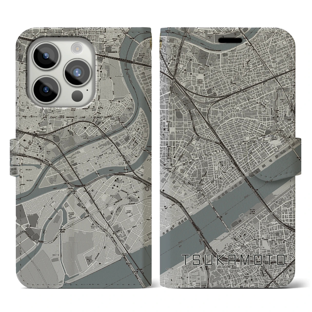 【塚本(大阪府)】地図柄iPhoneケース(手帳タイプ)