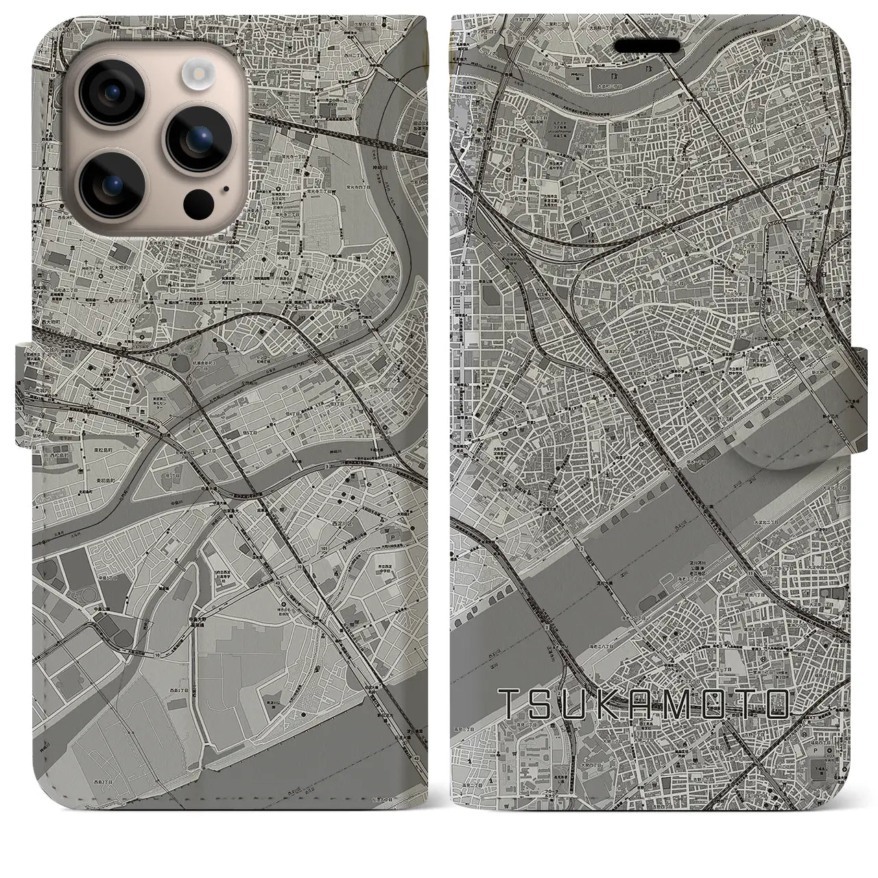 【塚本(大阪府)】地図柄iPhoneケース(手帳タイプ)