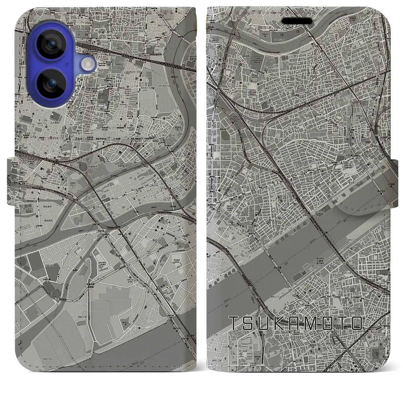 【塚本(大阪府)】地図柄iPhoneケース(手帳タイプ)