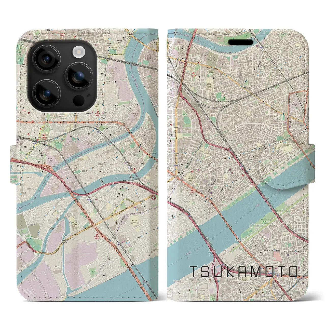 【塚本(大阪府)】地図柄iPhoneケース(手帳タイプ)