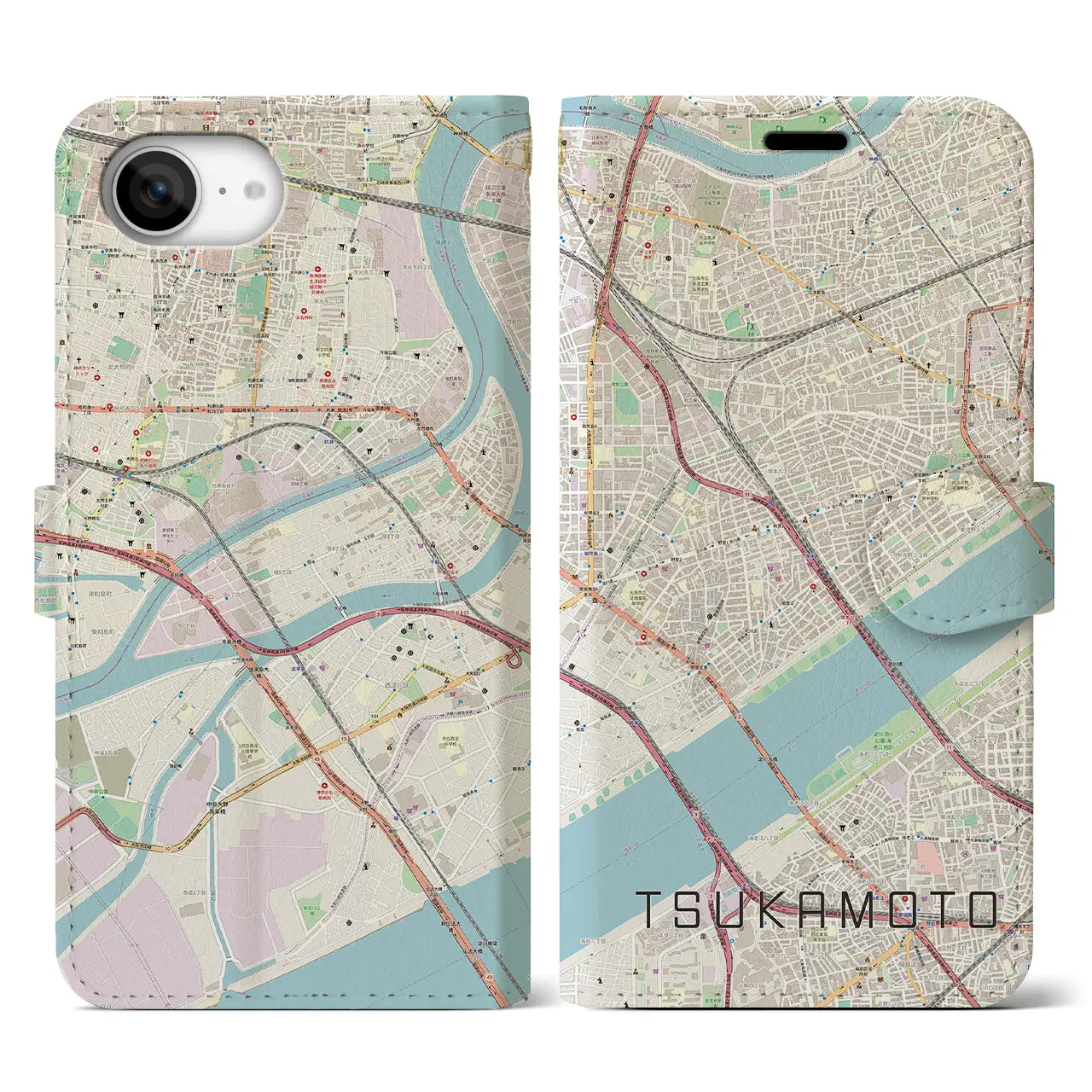 【塚本(大阪府)】地図柄iPhoneケース(手帳タイプ)