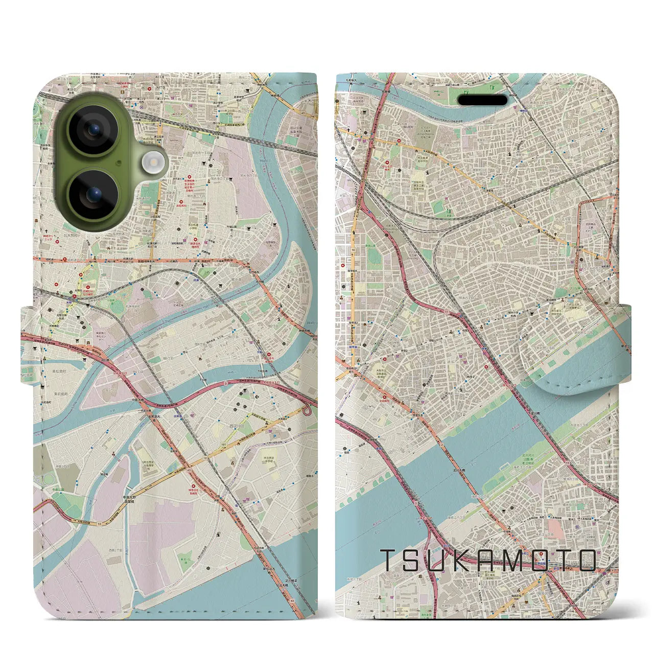 【塚本(大阪府)】地図柄iPhoneケース(手帳タイプ)