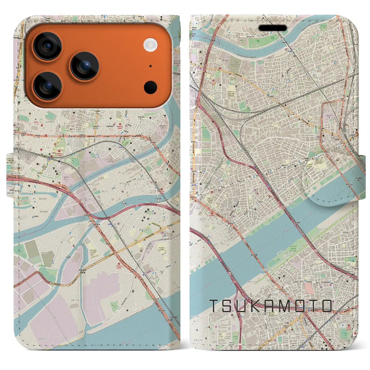 【塚本(大阪府)】地図柄iPhoneケース(手帳タイプ)