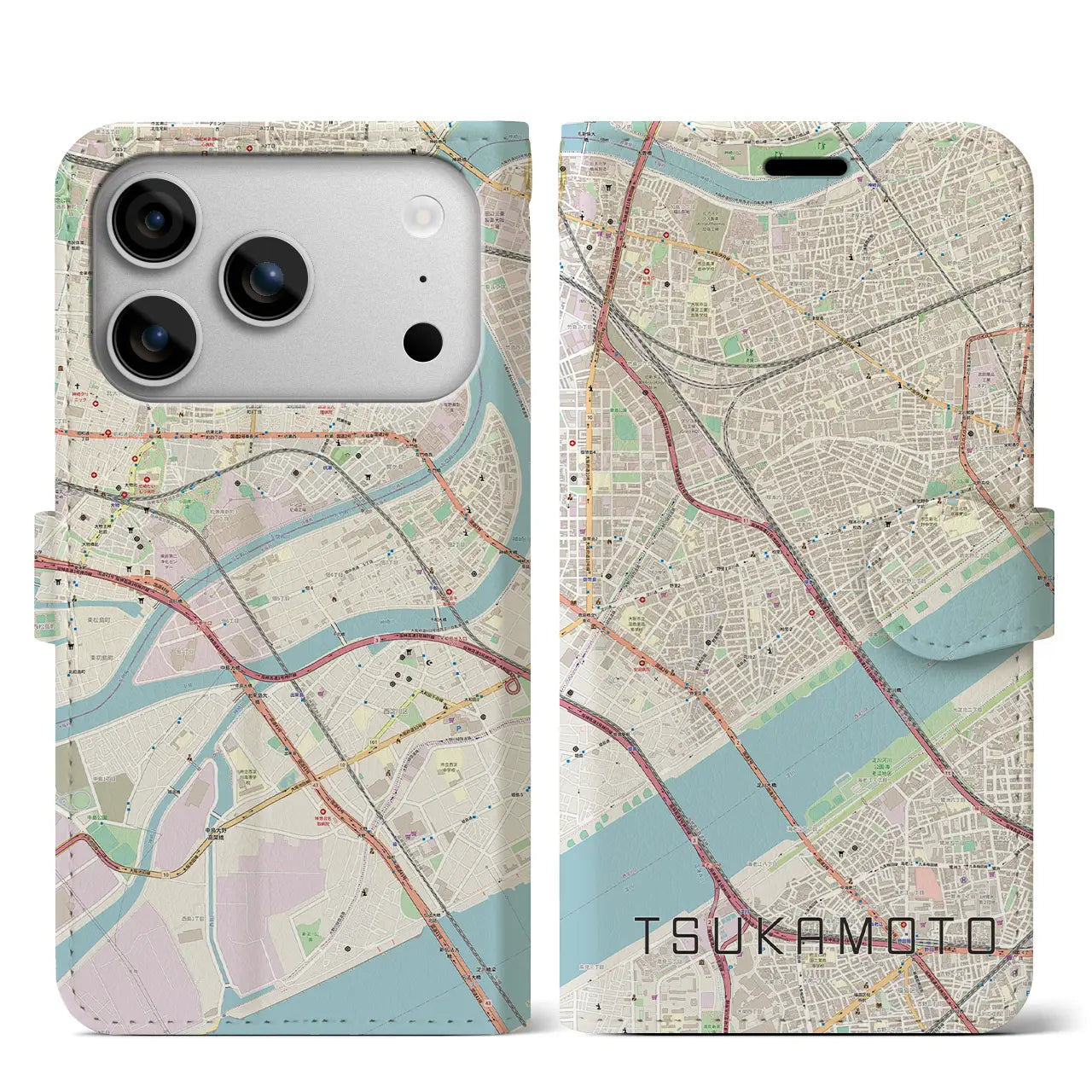 【塚本(大阪府)】地図柄iPhoneケース(手帳タイプ)ナチュラル・iPhone 17 Pro Max 用