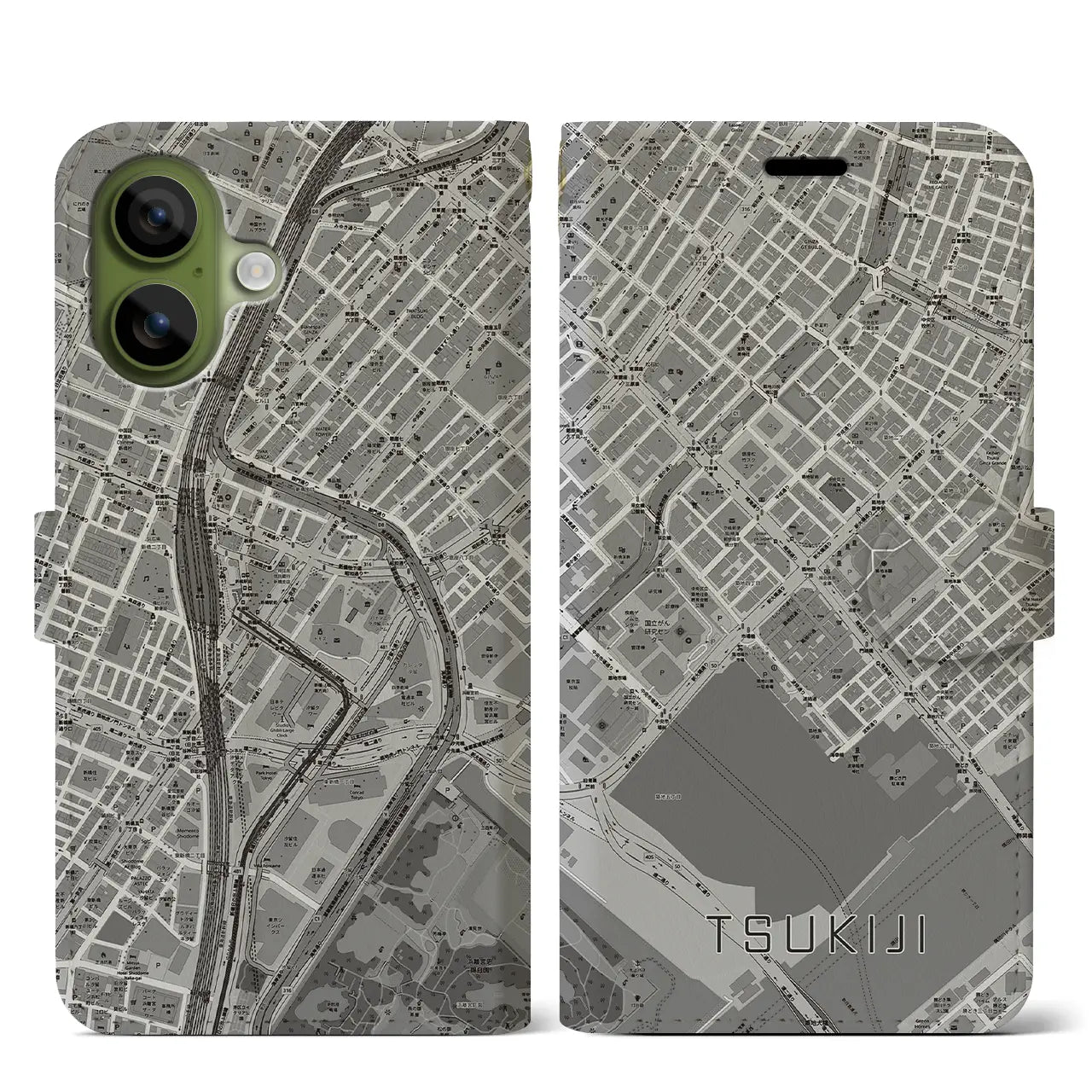 【築地(東京都)】地図柄iPhoneケース(手帳タイプ)