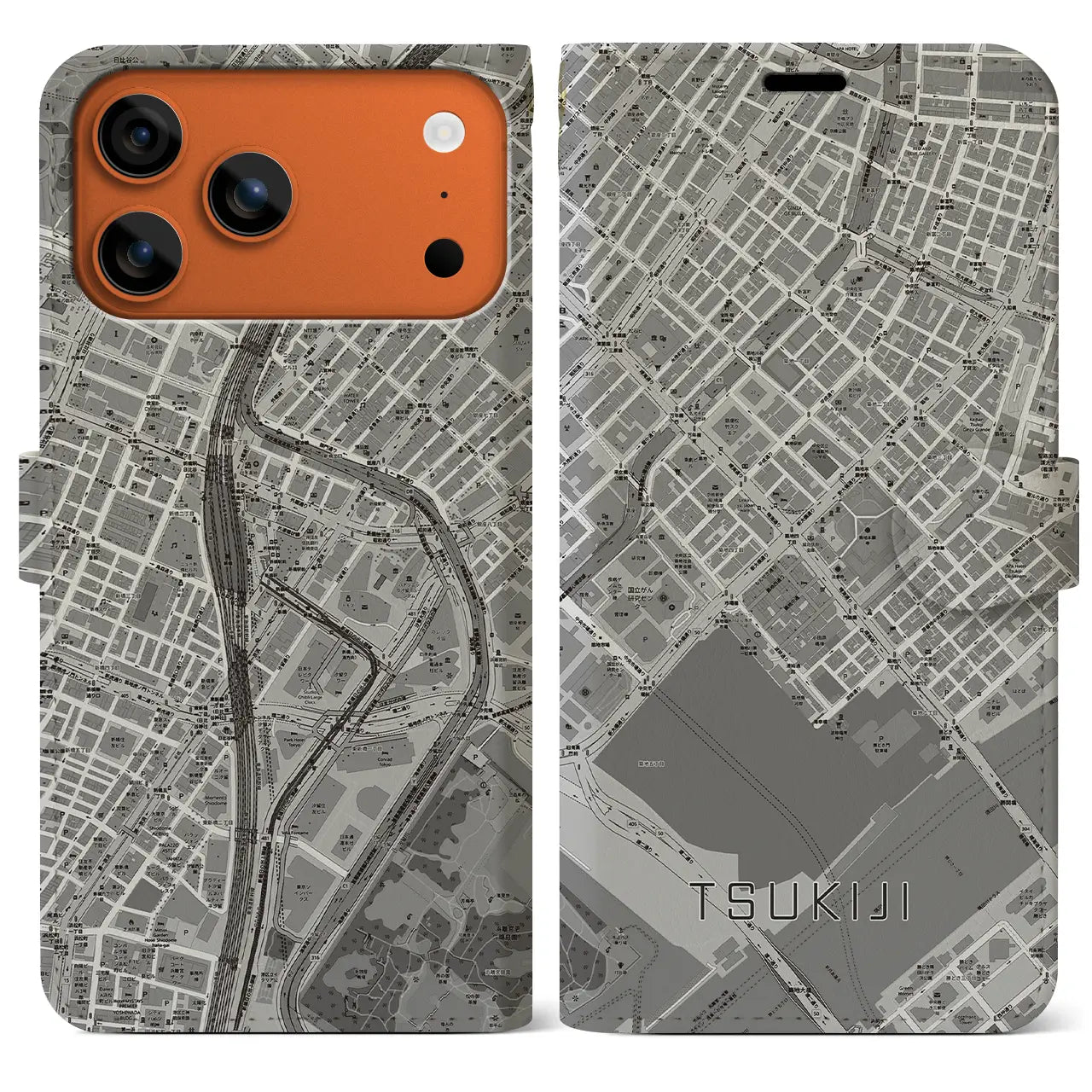 【築地(東京都)】地図柄iPhoneケース(手帳タイプ)