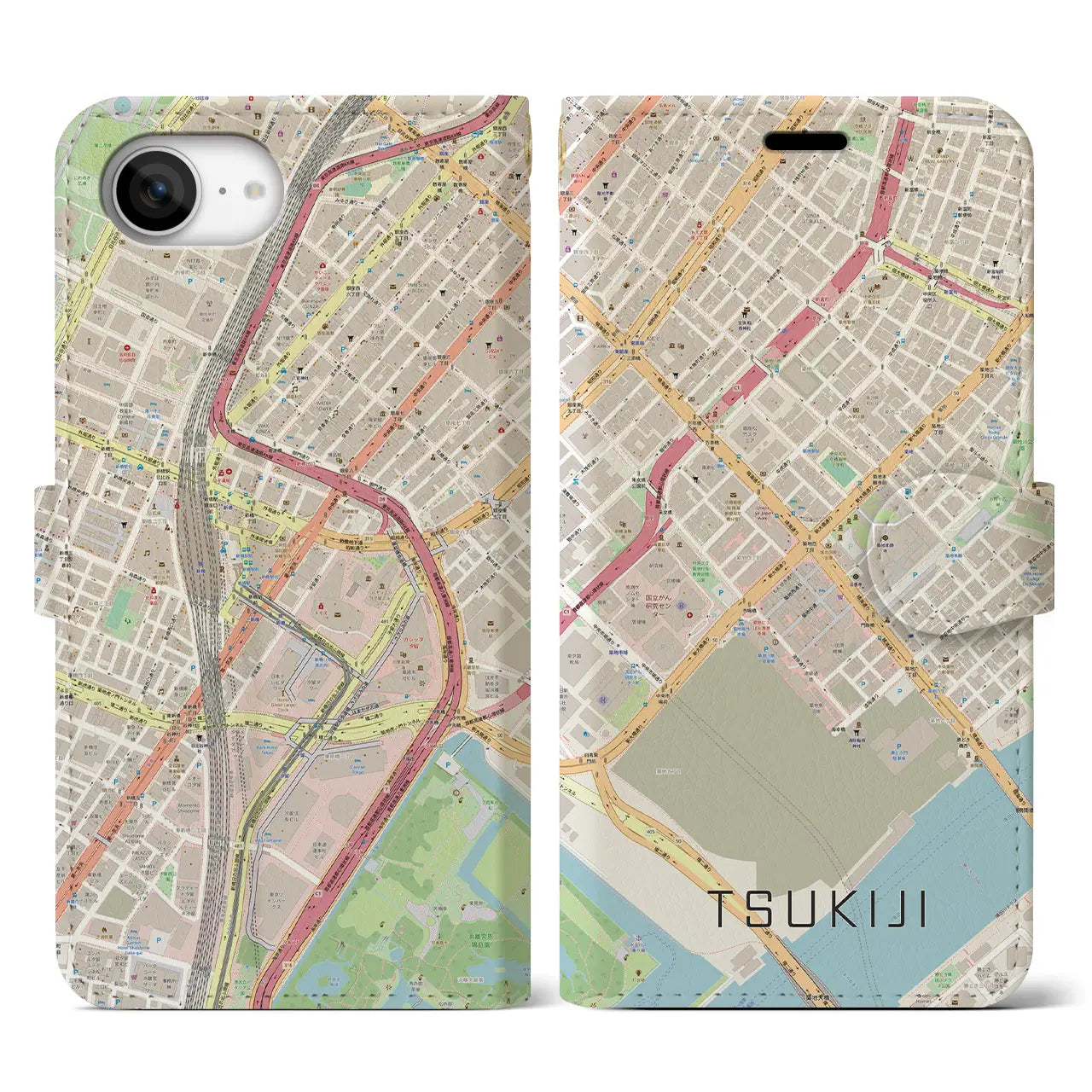 【築地(東京都)】地図柄iPhoneケース(手帳タイプ)