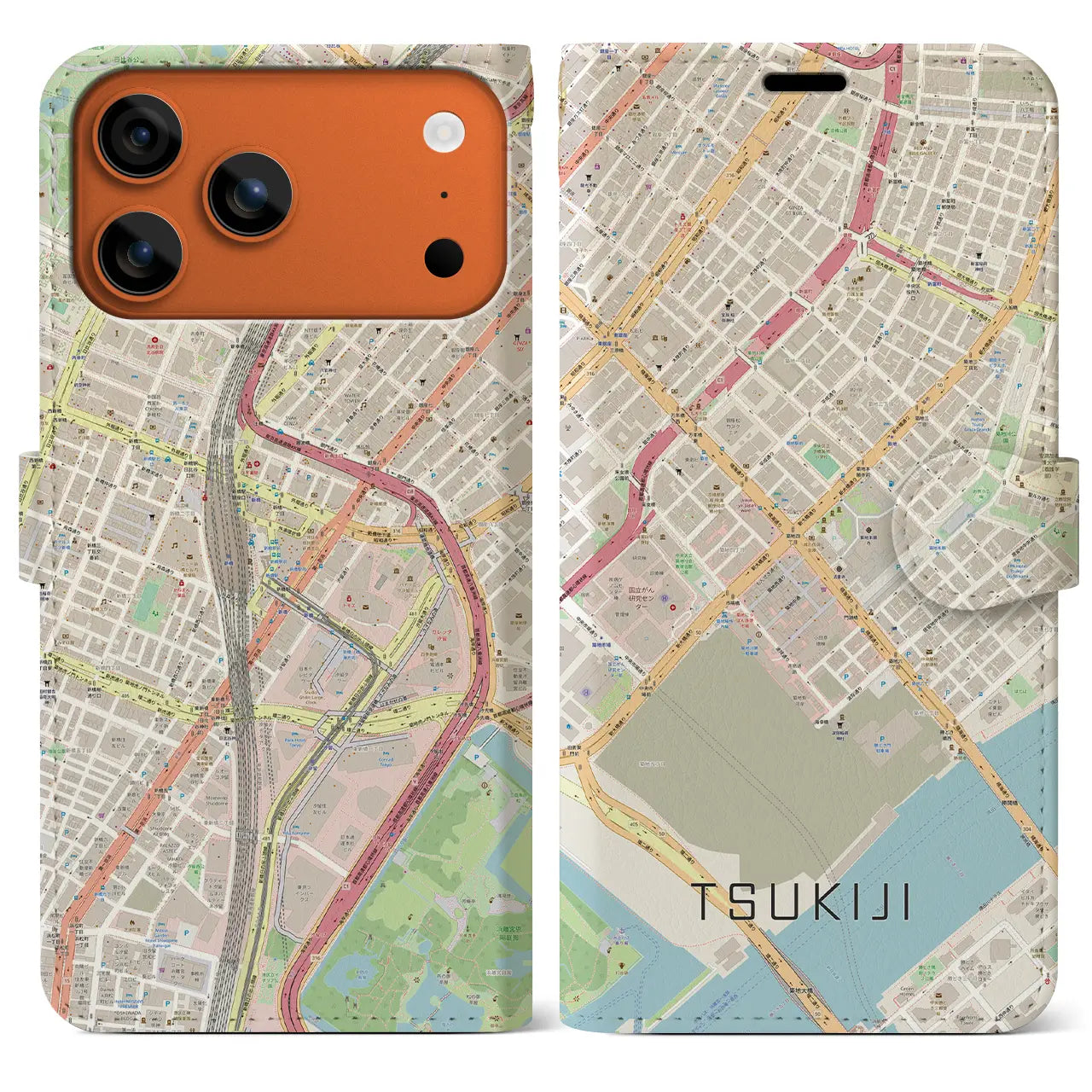 【築地(東京都)】地図柄iPhoneケース(手帳タイプ)