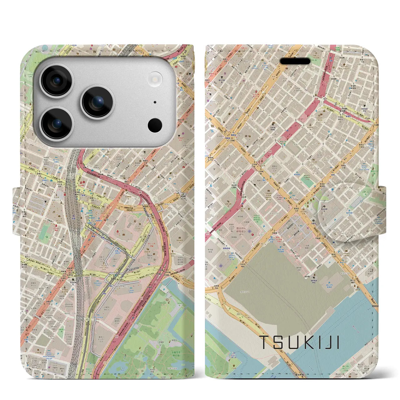 【築地(東京都)】地図柄iPhoneケース(手帳タイプ)