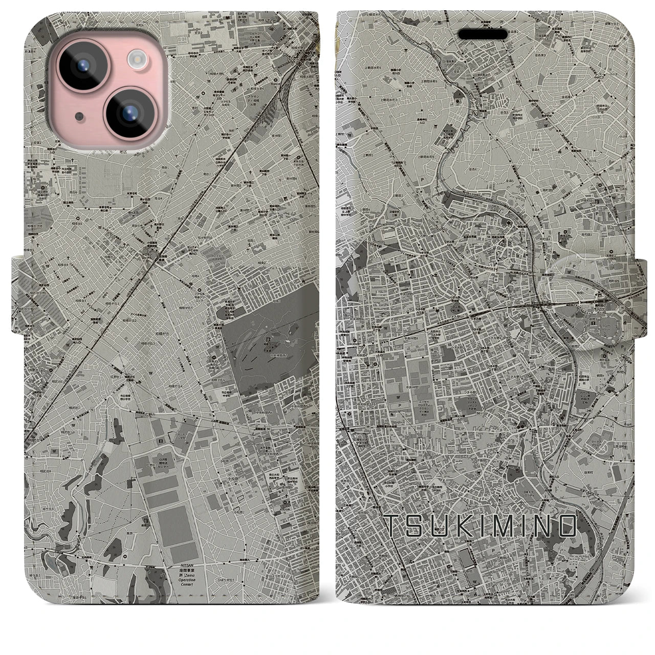 【つきみ野(神奈川県)】地図柄iPhoneケース(手帳タイプ)