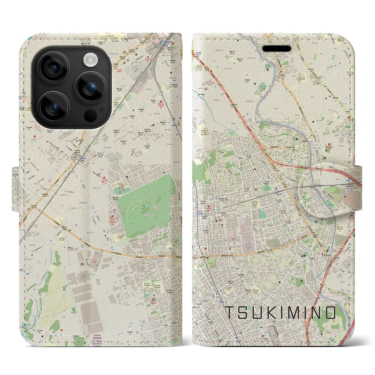 【つきみ野(神奈川県)】地図柄iPhoneケース(手帳タイプ)ナチュラル・iPhone 16 用
