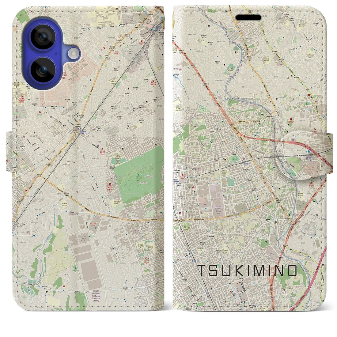 【つきみ野(神奈川県)】地図柄iPhoneケース(手帳タイプ)ナチュラル・iPhone 16 Pro Max 用