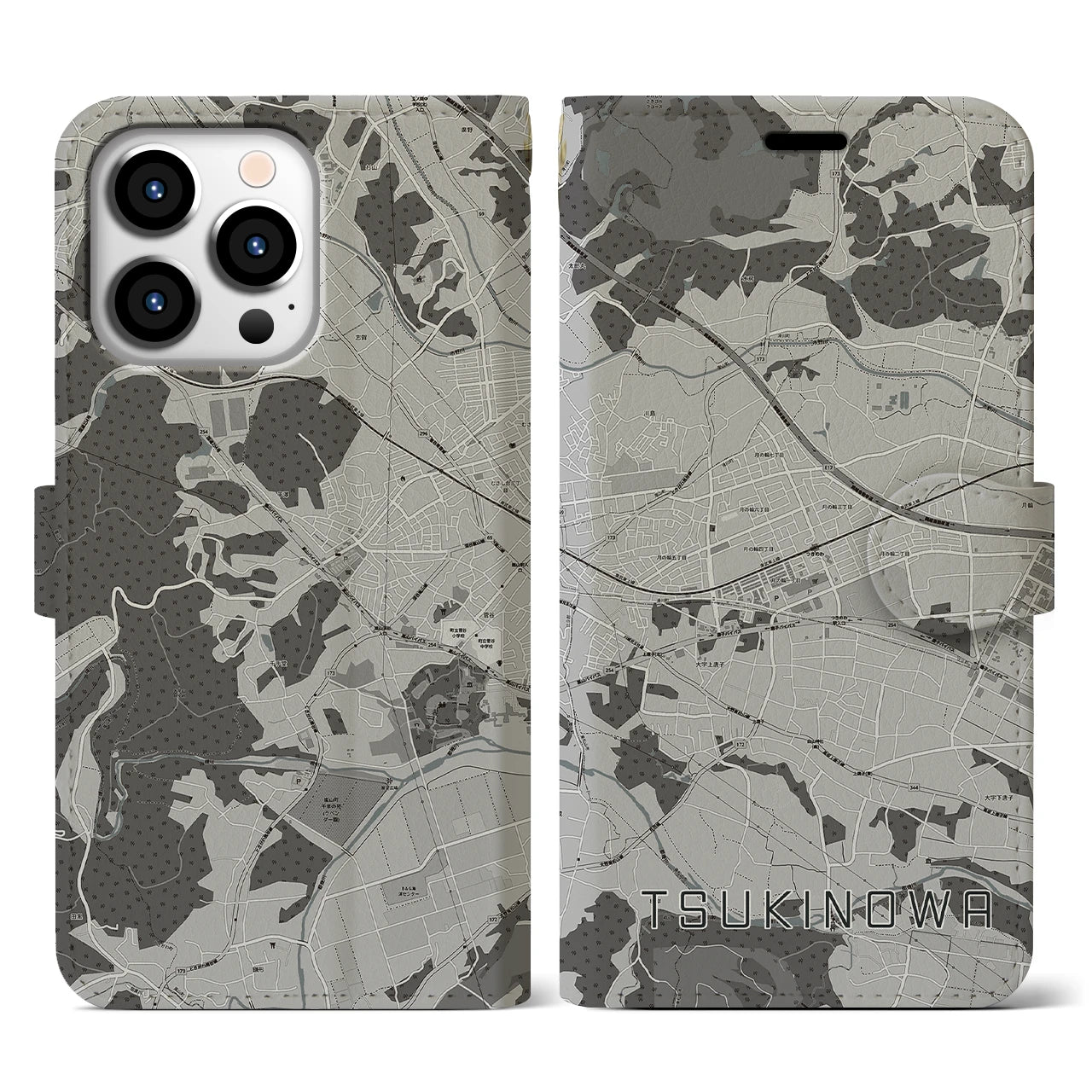 【つきのわ(埼玉県)】地図柄iPhoneケース(手帳タイプ)