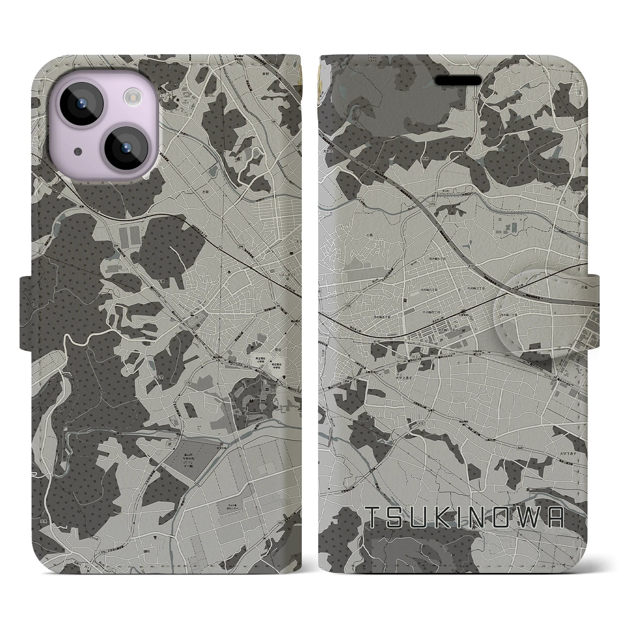 【つきのわ(埼玉県)】地図柄iPhoneケース(手帳タイプ)