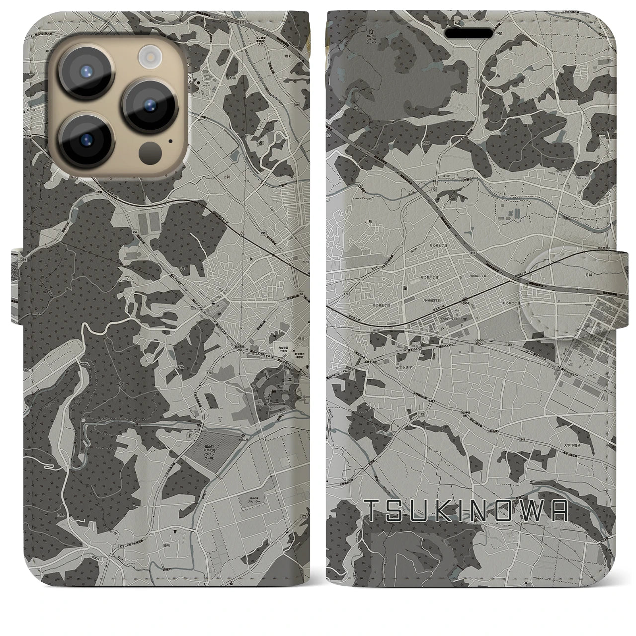 【つきのわ(埼玉県)】地図柄iPhoneケース(手帳タイプ)