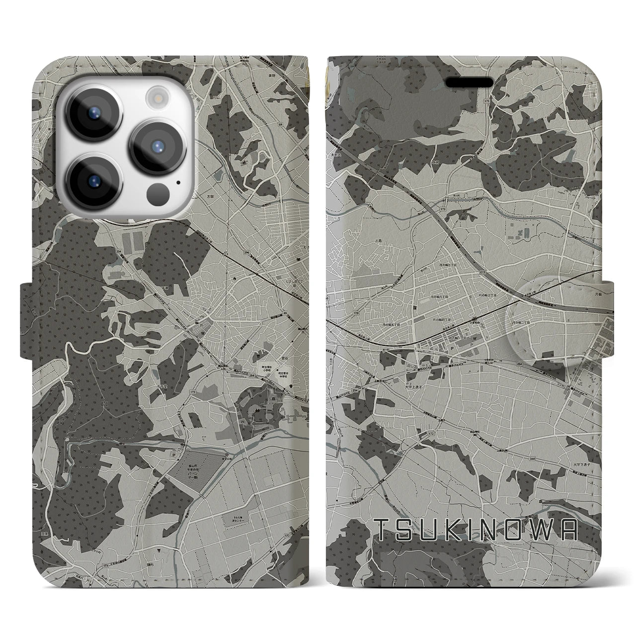 【つきのわ(埼玉県)】地図柄iPhoneケース(手帳タイプ)