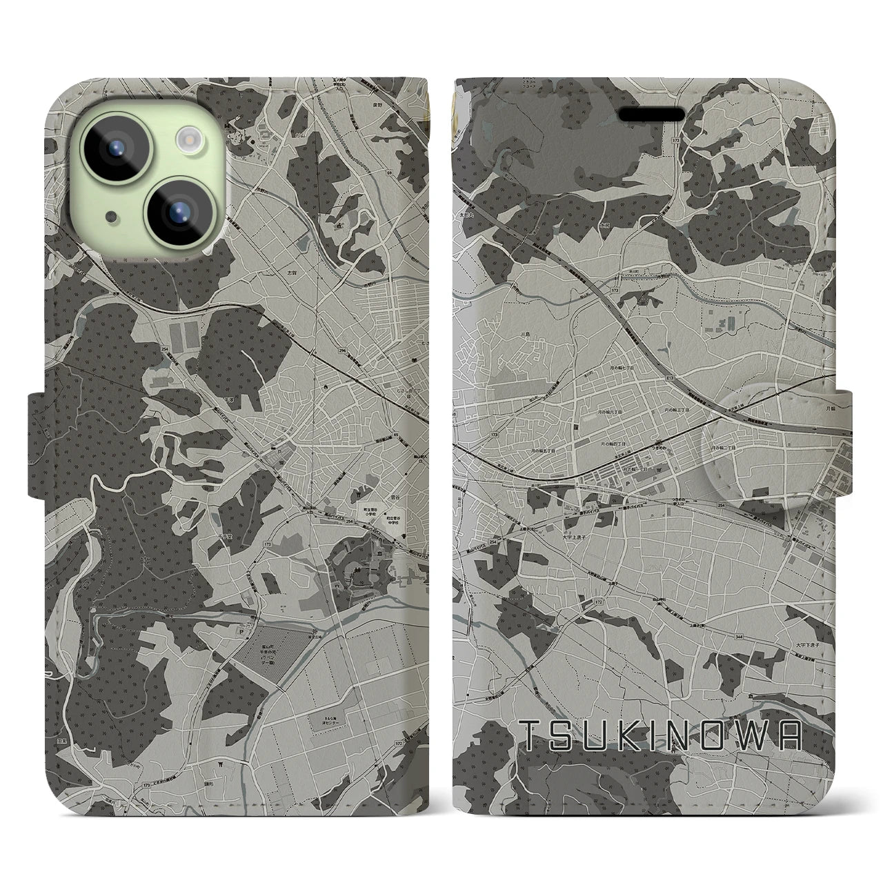 【つきのわ(埼玉県)】地図柄iPhoneケース(手帳タイプ)