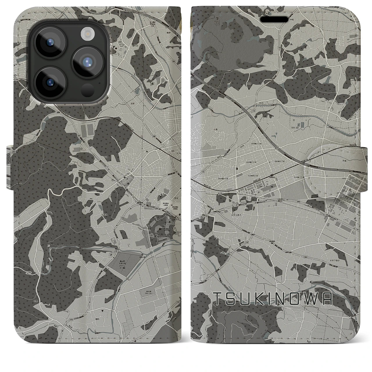 【つきのわ(埼玉県)】地図柄iPhoneケース(手帳タイプ)