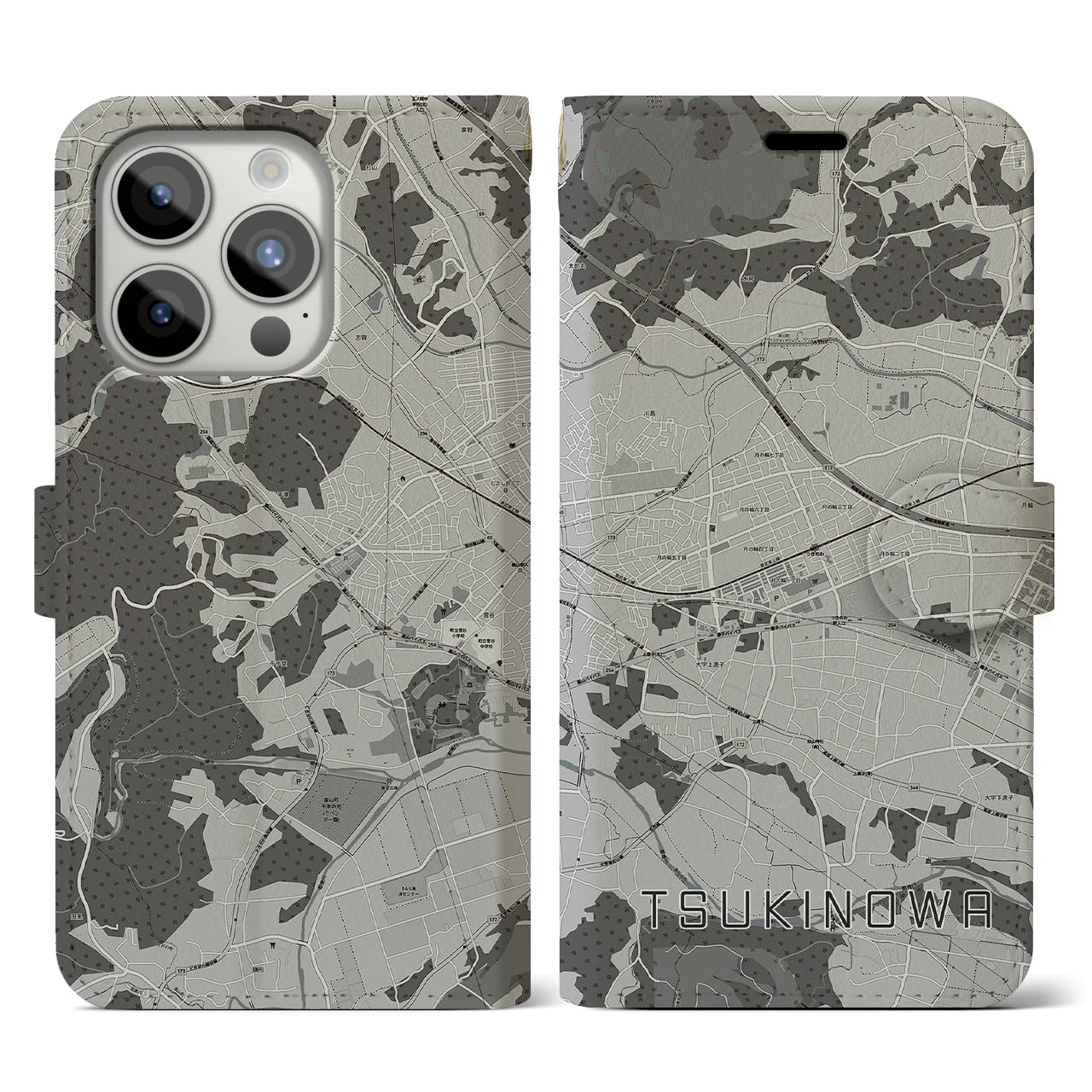 【つきのわ(埼玉県)】地図柄iPhoneケース(手帳タイプ)