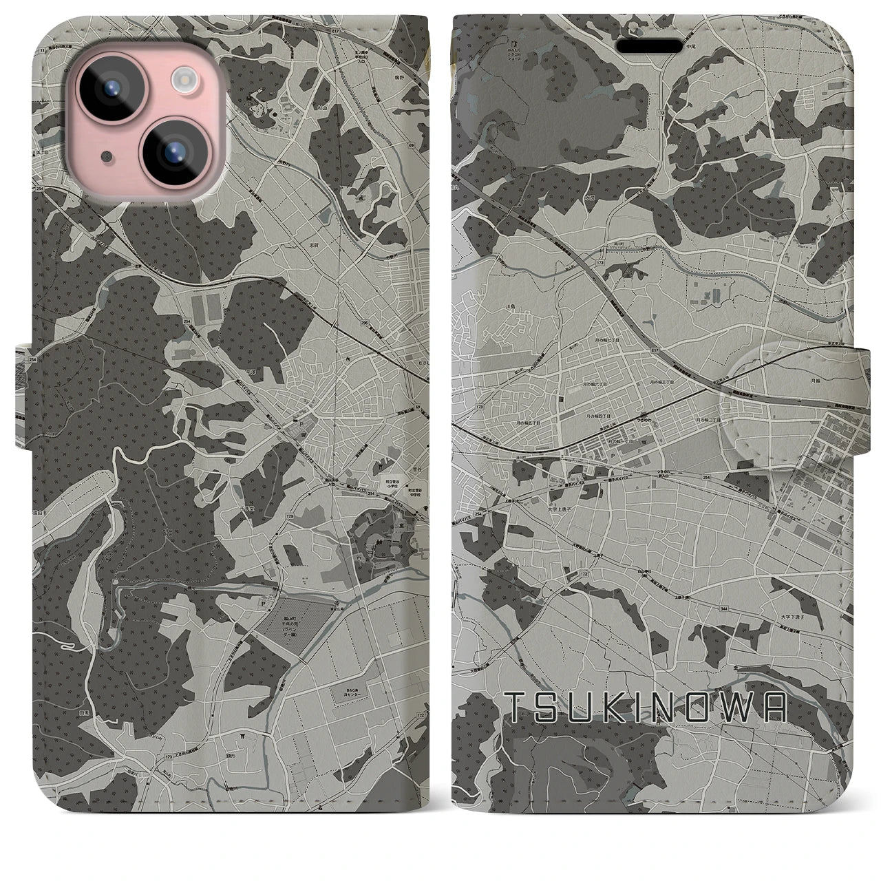 【つきのわ(埼玉県)】地図柄iPhoneケース(手帳タイプ)