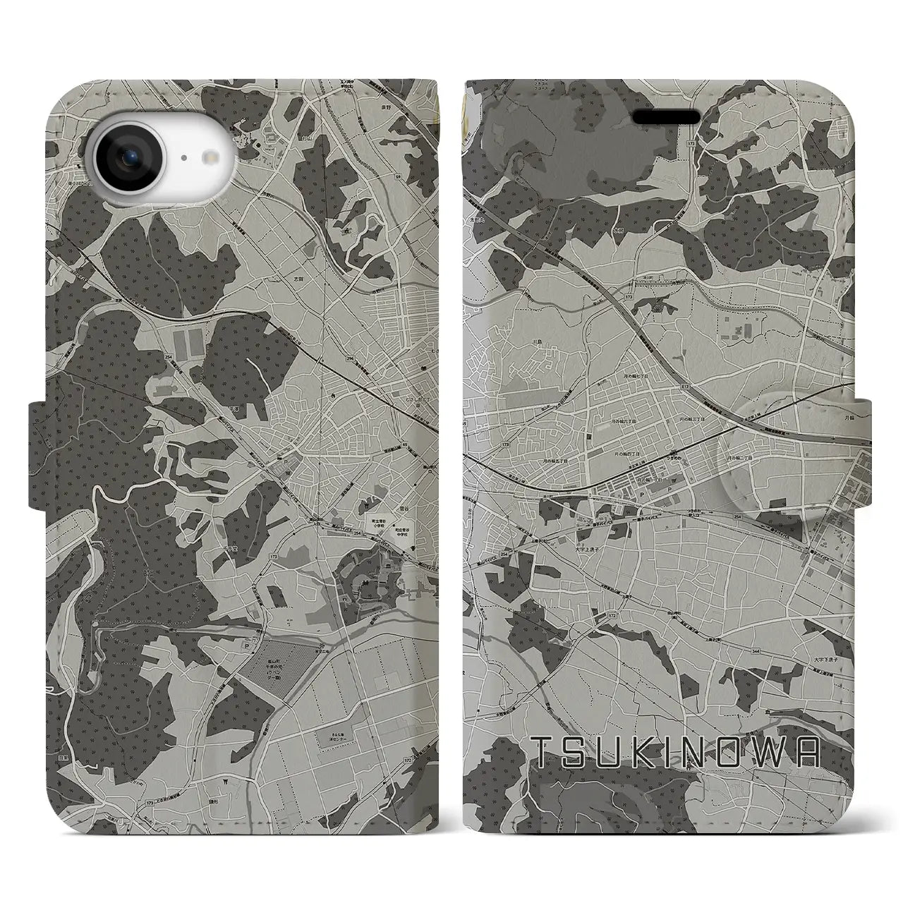 【つきのわ(埼玉県)】地図柄iPhoneケース(手帳タイプ)