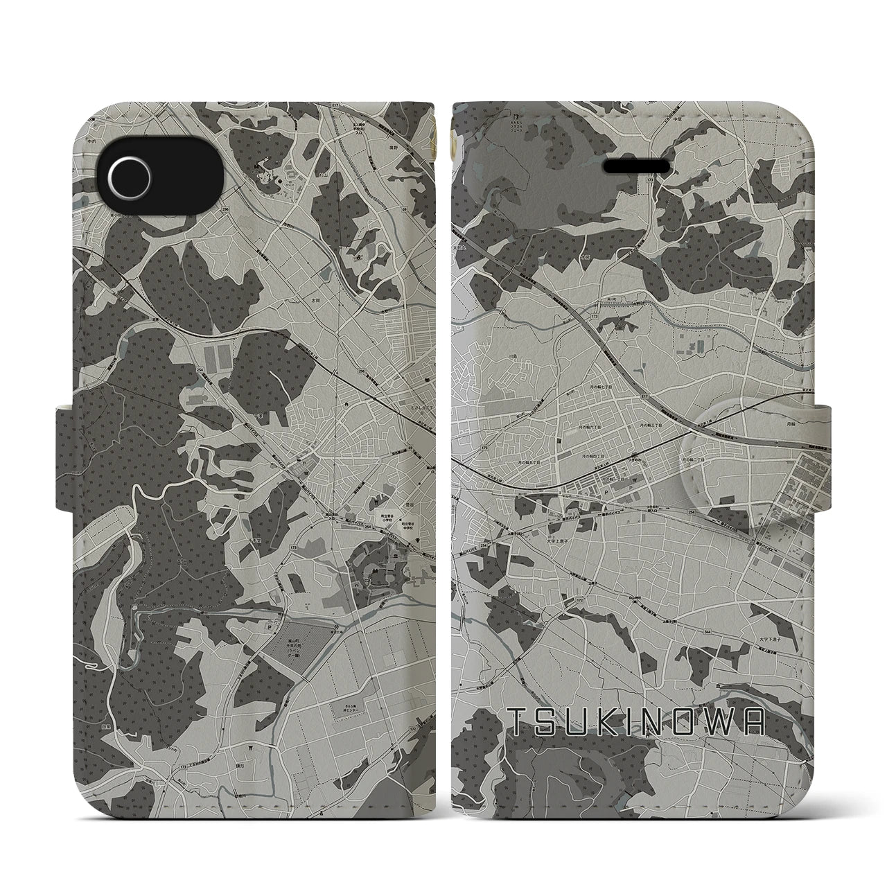 【つきのわ(埼玉県)】地図柄iPhoneケース(手帳タイプ)