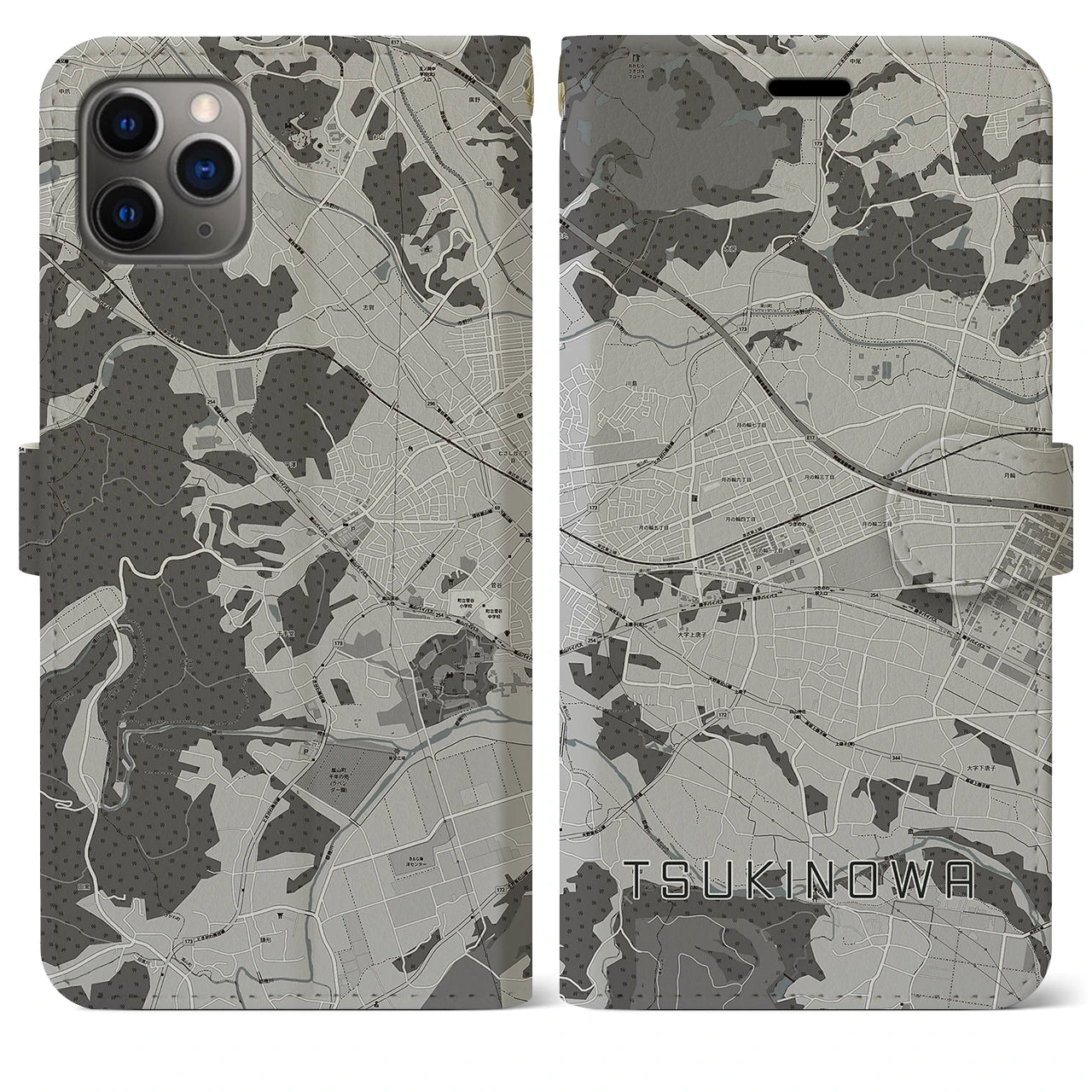 【つきのわ(埼玉県)】地図柄iPhoneケース(手帳タイプ)