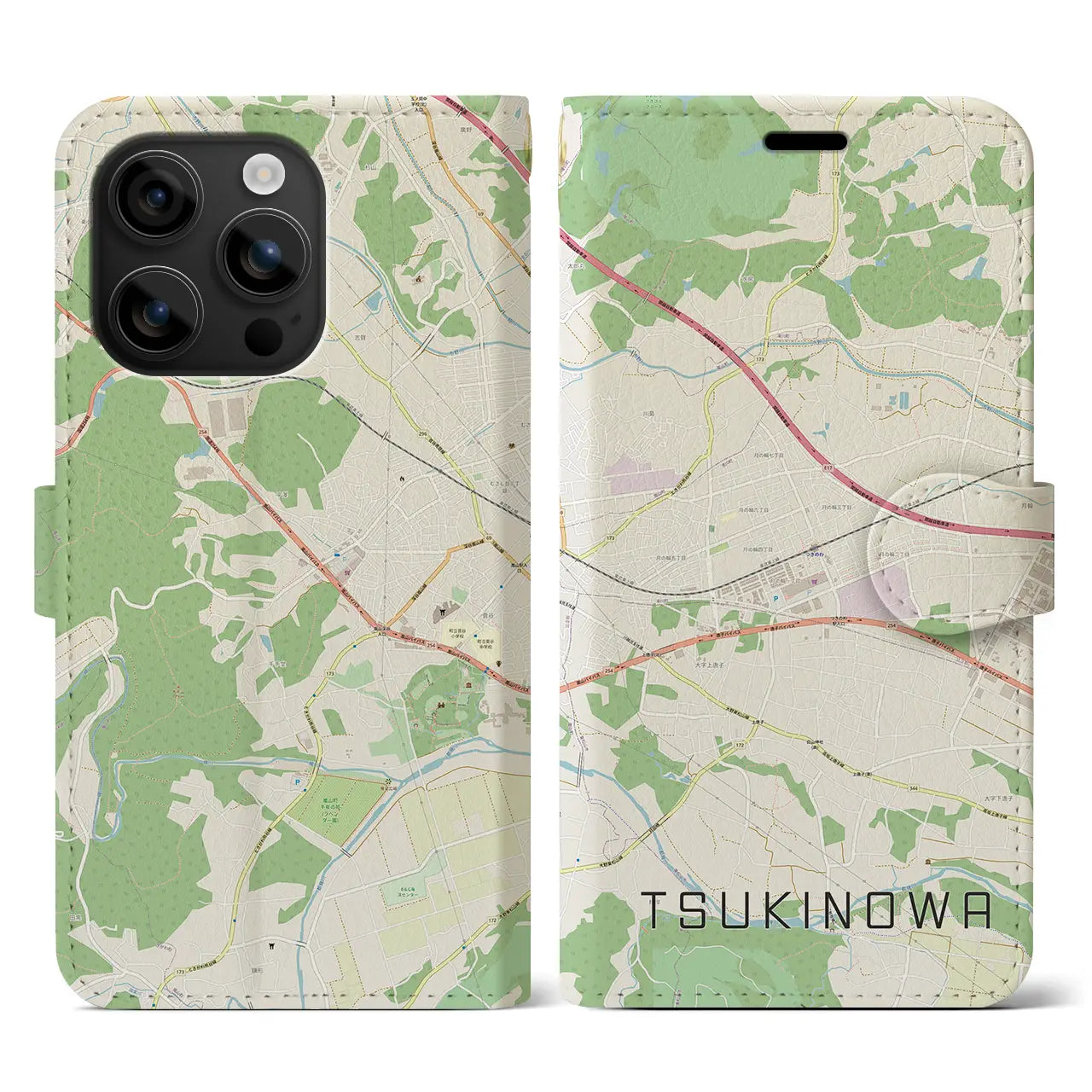 【つきのわ(埼玉県)】地図柄iPhoneケース(手帳タイプ)ナチュラル・iPhone 16 用