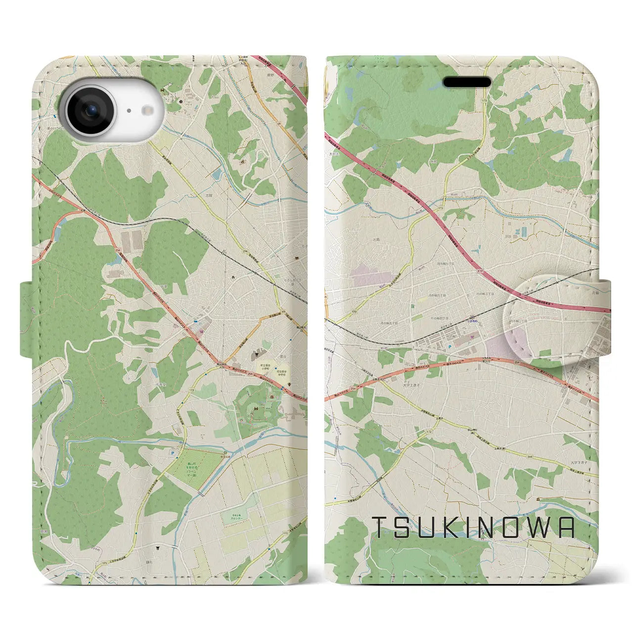 【つきのわ(埼玉県)】地図柄iPhoneケース(手帳タイプ)