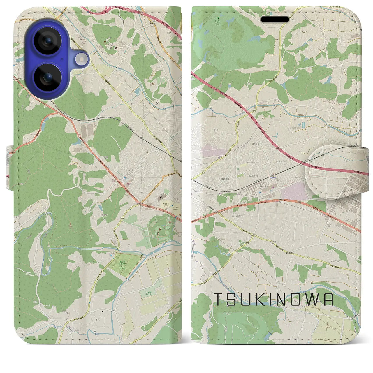 【つきのわ(埼玉県)】地図柄iPhoneケース(手帳タイプ)ナチュラル・iPhone 16 Pro Max 用