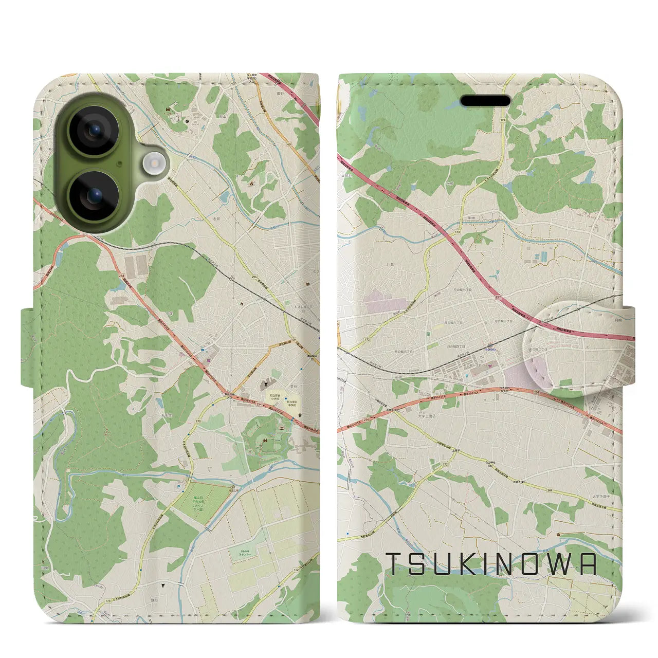 【つきのわ(埼玉県)】地図柄iPhoneケース(手帳タイプ)