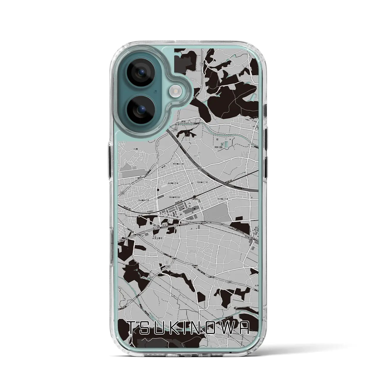 【つきのわ(埼玉県)】地図柄iPhoneケース(MagSafeタイプ)モノトーン・iPhone 16 Pro 用