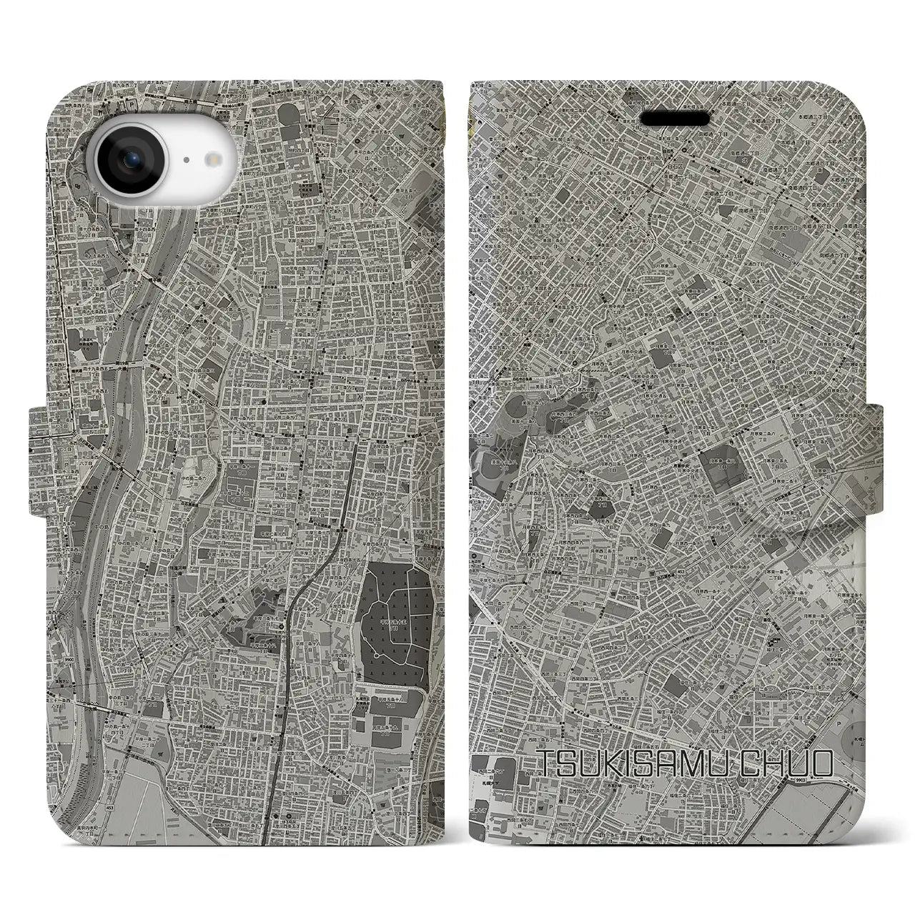 【月寒中央(北海道)】地図柄iPhoneケース(手帳タイプ)