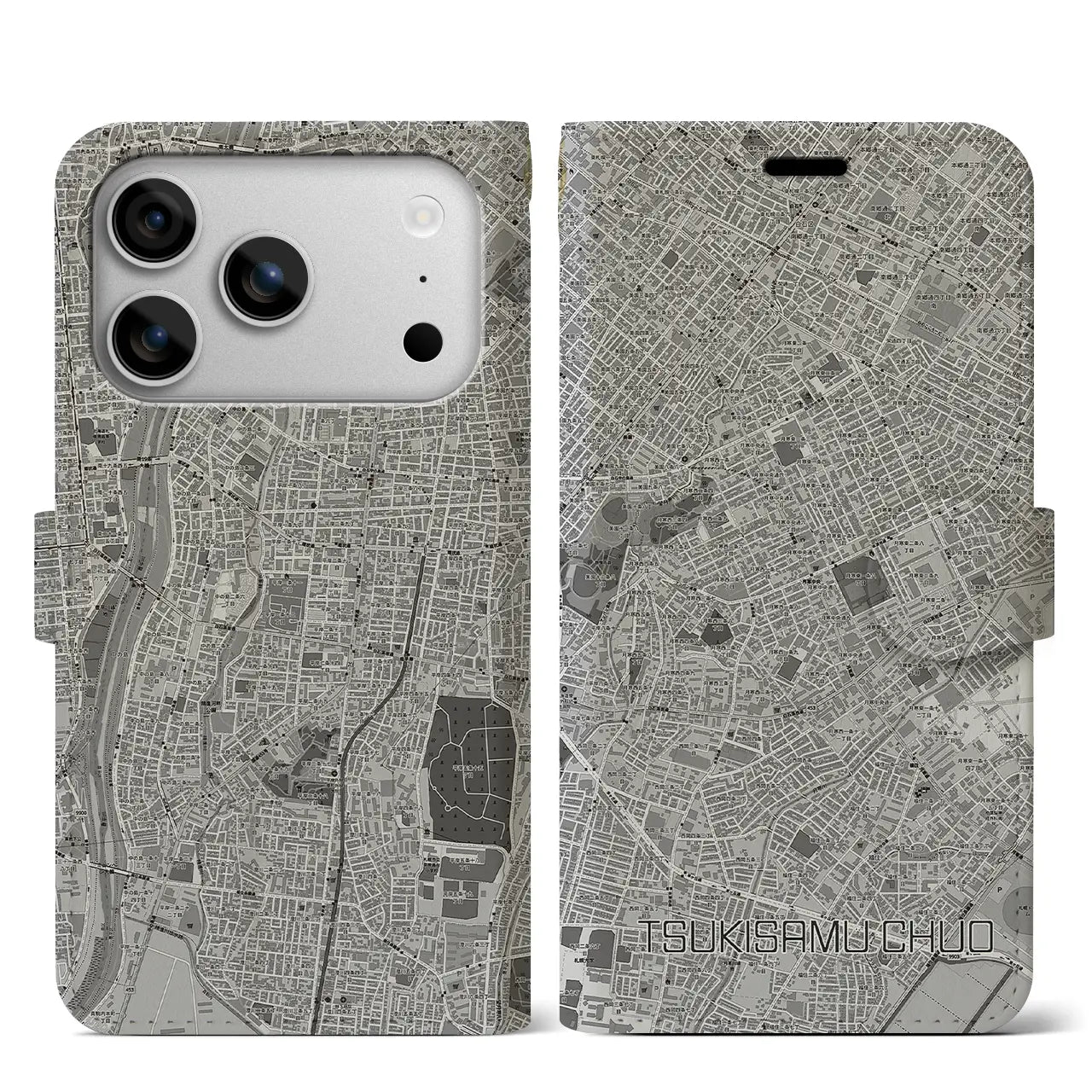 【月寒中央(北海道)】地図柄iPhoneケース(手帳タイプ)