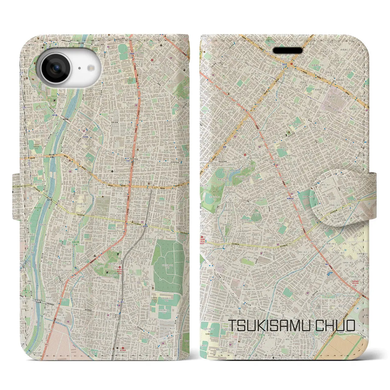 【月寒中央(北海道)】地図柄iPhoneケース(手帳タイプ)