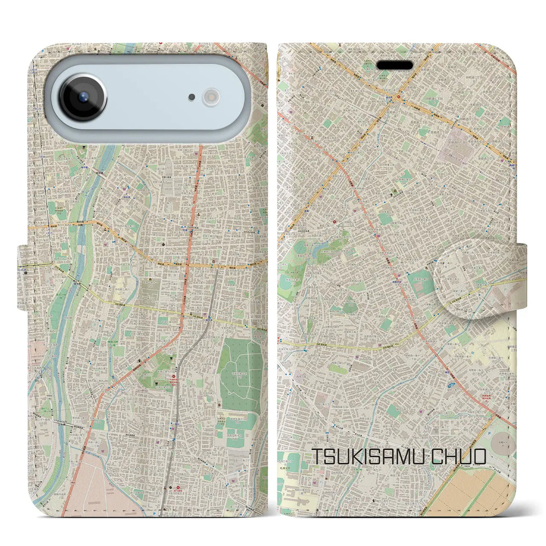 【月寒中央(北海道)】地図柄iPhoneケース(手帳タイプ)ナチュラル・iPhone 17 Pro Max 用