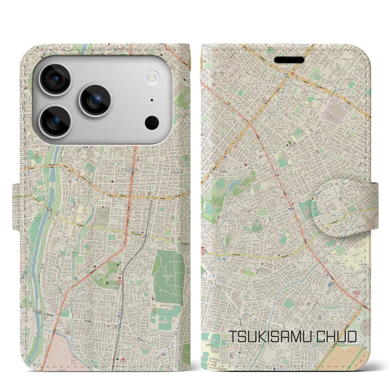 【月寒中央(北海道)】地図柄iPhoneケース(手帳タイプ)モノトーン・iPhone 17 Pro Max 用